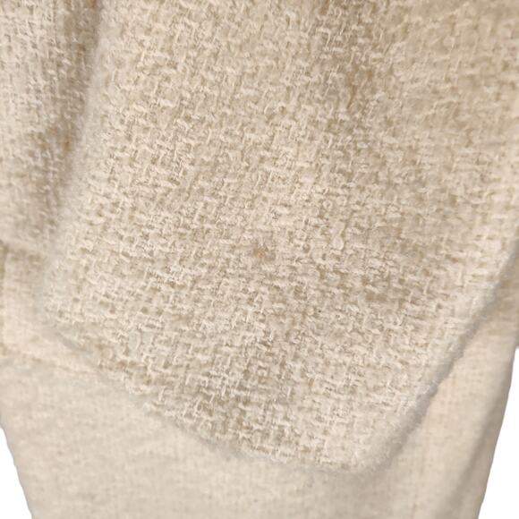 Vintage 80s Cream Wool Tweed Overcoat Double Breasted One Button Size 12 - Picture 12 of 16